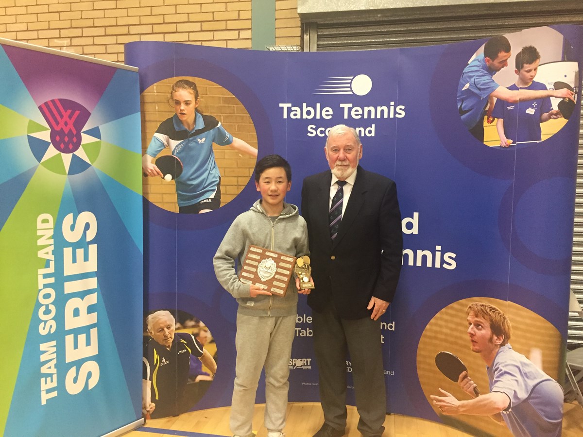 Yifei Fang u13 Scottish champ 2017, with Charlie Flint TTS champs umpire