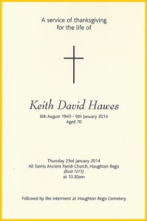 Keith Hawes - Order of Service (Website)